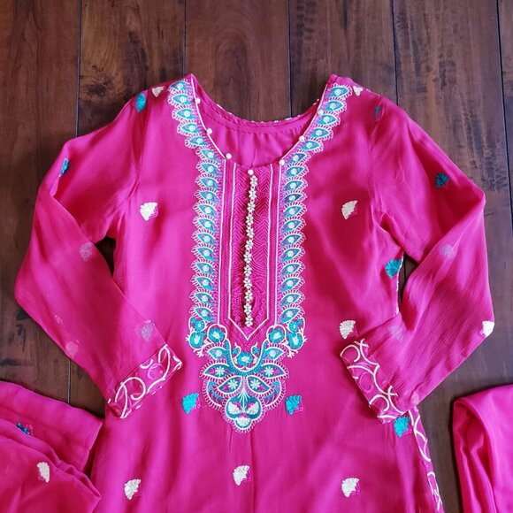 Embroidered Salwar Kameez Dupatta Long Scarf Cotton Chiffon Party Wear Dress - Picture 4 of 9